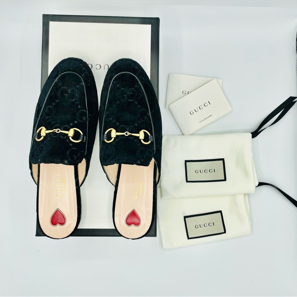 Gucci Kings GG Print Velvet Princetown Slipper Size 36